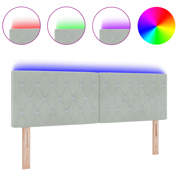 Cabecero LED Acolchado con Cristales Gris Claro 72 cm Terciopelo M 3
