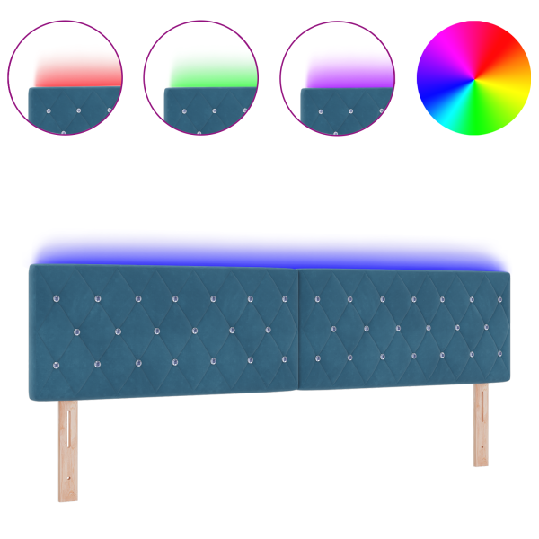 Cabecera LED Botón de Cristal Acolchada Azul Oscuro 90 cm Terciopelo M 3