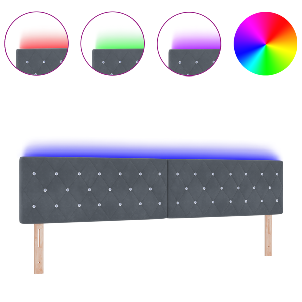 Cabeceira LED com botões de cristal. estofada. cinza escuro. 100 cm. veludo M 3