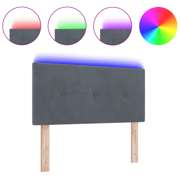 Cabezal LED  con botones acolchados en gris oscuro de 90 cm de terciopelo M 3