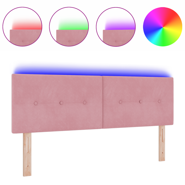 Cabecera LED  con botones tapizados en terciopelo rosa de 80 cm M 3