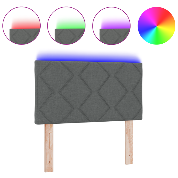 Cabeceira LED  Design de Blocos de Diamante Cinza Escuro 80 cm Tecido M 3