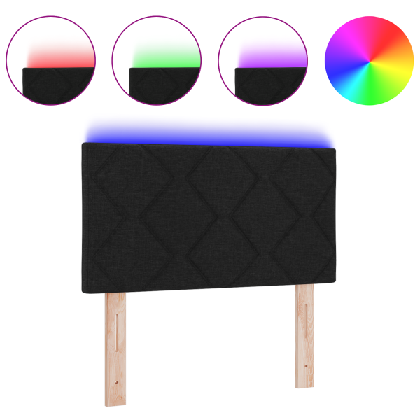 Cabeceira LED  Design de Blocos de Diamante Preta 80 cm Tecido M 3