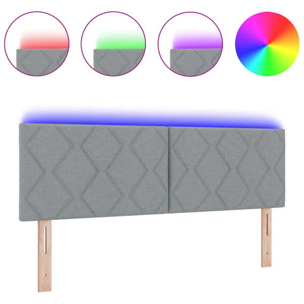 Cabeceira LED  Design de Blocos de Diamante Cinza Claro 160 cm Tecido M 3