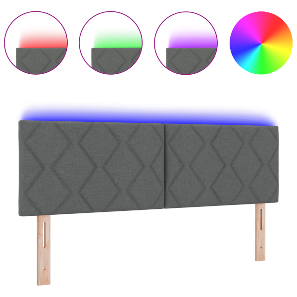 Cabeceira LED  Design de Blocos de Diamante Cinza Escuro 160 cm Tecido M 3