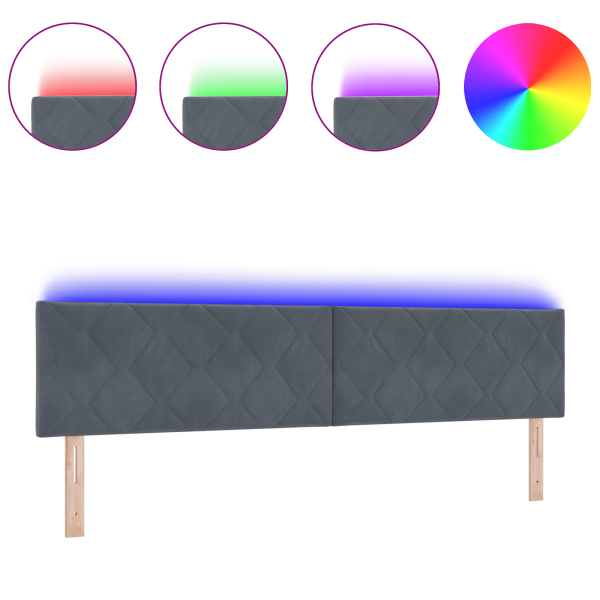 Cabecera LED Diseño de Bloques de Diamante Gris Oscuro 200 cm Terciopelo M 3