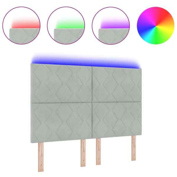 Cabeceira LED com Design de Blocos de Diamante em Cinza Claro. 144 cm M 3