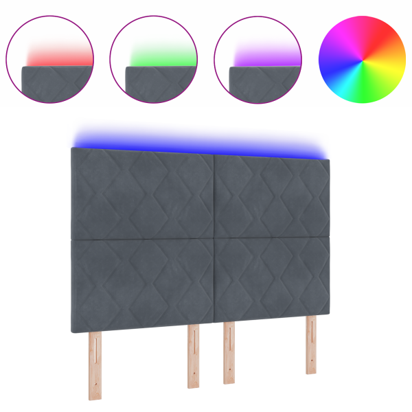 Cabecera LED  Diseño de Bloques de Diamante Gris Oscuro 144 cm Terciopelo M 3