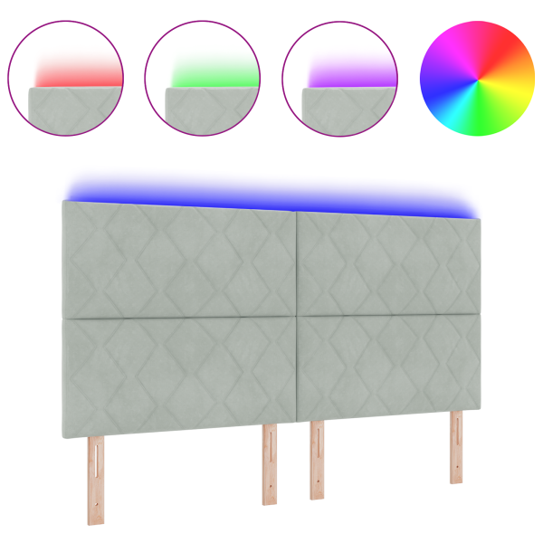 Cabeceira LED Design Blocos de Diamante Cinza Claro 180 cm Veludo M 3