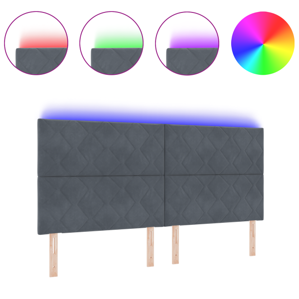 Cabecero LED Gris Oscuro 200 cm Set de 3 Gris oscuro Tela. Espuma M 3