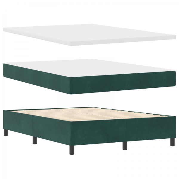 Cama Box Spring com Colchão e Banco Verde Escuro 140x190 cm Veludo M 2