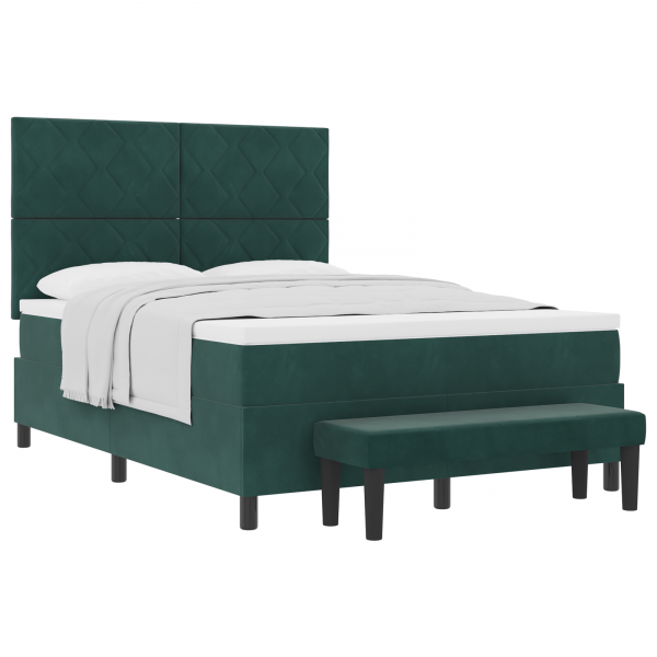 Cama Box Spring com Colchão e Banco Verde Escuro 140x190 cm Veludo M 3