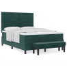 Cama Box Spring con Colchón y Banco Verde Oscuro 140x190 cm Terciopelo 4