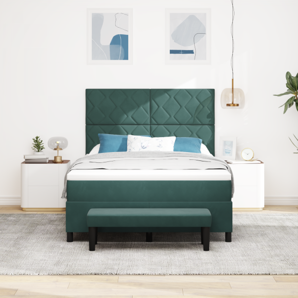 Cama Box Spring com Colchão e Banco Verde Escuro 140x190 cm Veludo M 5