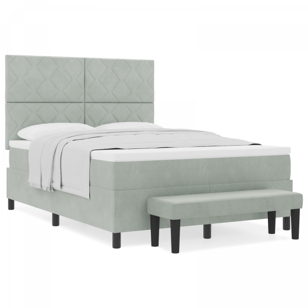 Cama Box Spring com Colchão & Banco Cinza Claro 140x200 cm Veludo M 4