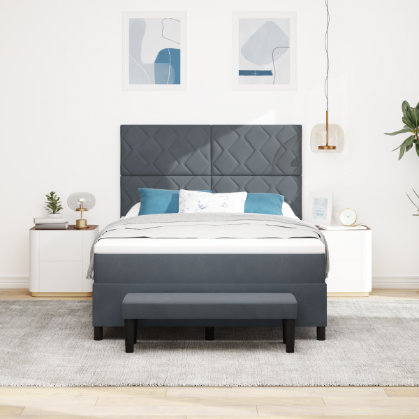 Cama Box Spring com Colchão & Banco Cinza Escuro 140x200 cm Veludo M 5