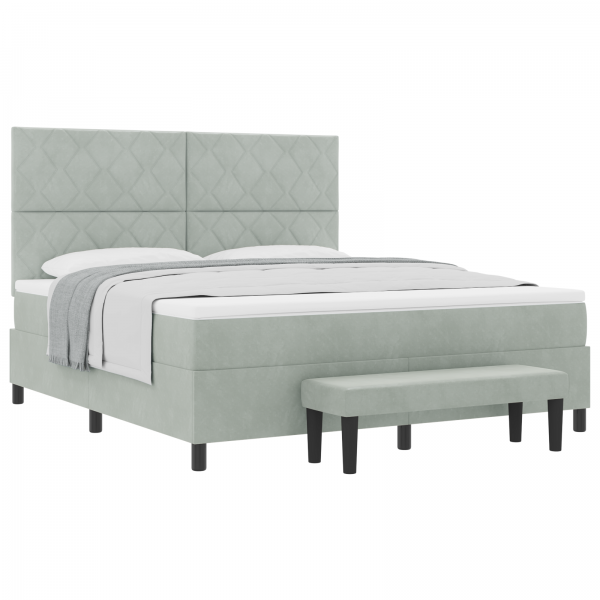Cama Box com Colchão e Banco Cinza Claro 180x200 cm Veludo M 3