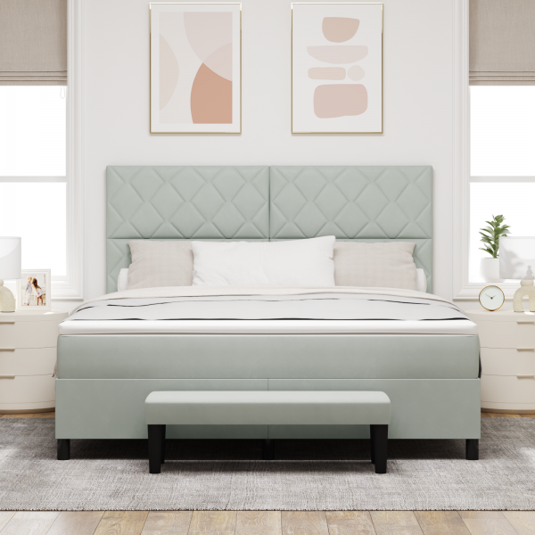 Cama Box com Colchão e Banco Cinza Claro 180x200 cm Veludo M 5