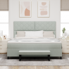 Cama Box com Colchão e Banco Cinza Claro 180x200 cm Veludo 5