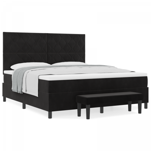 Cama con Base Spring con Colchón y Banco Negro 180x200 cm Terciopelo M 4