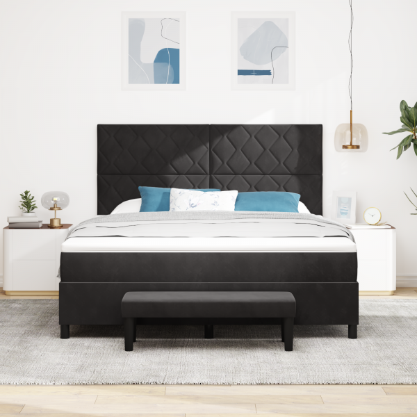 Cama Box com Colchão e Banco Preto 180x200 cm Veludo M 5