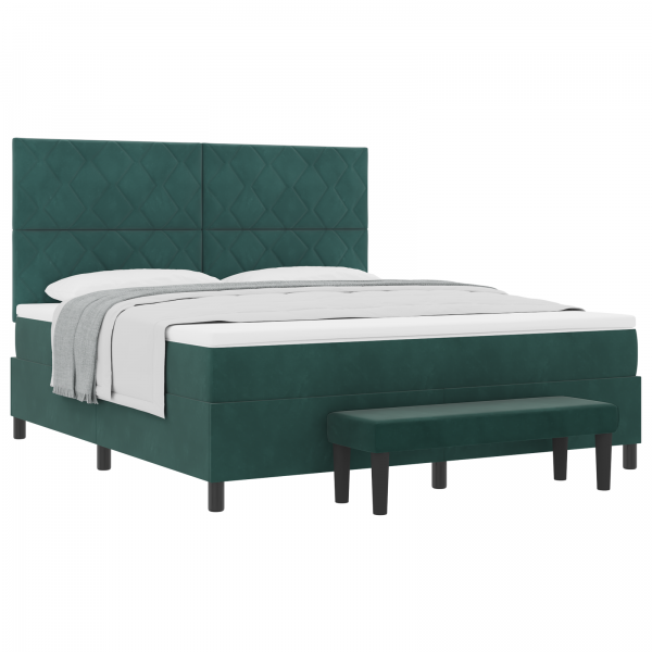 Cama Box com Colchão e Banco Verde Escuro 180x200 cm Veludo M 3