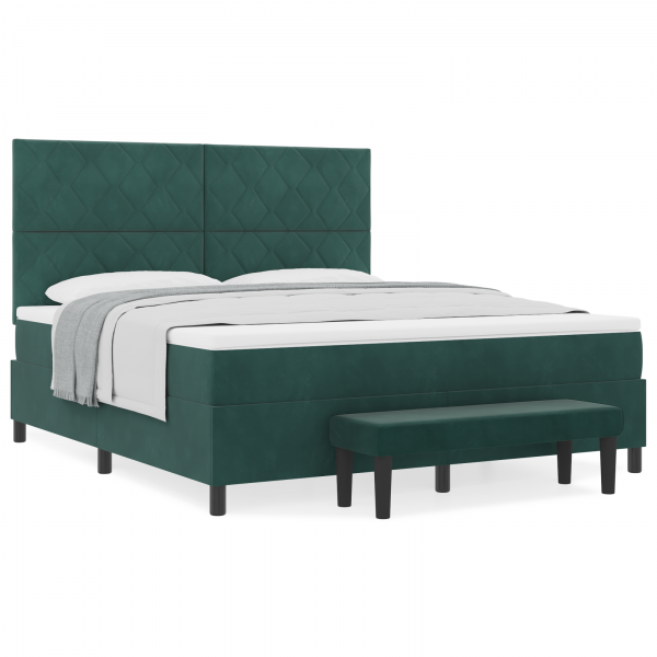 Cama Box com Colchão e Banco Verde Escuro 180x200 cm Veludo M 4