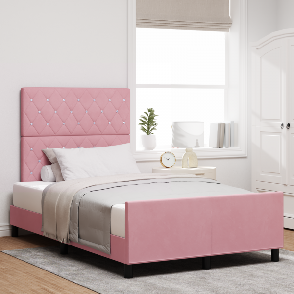 Estructura de cama terciopelo rosa 120x190 cm D