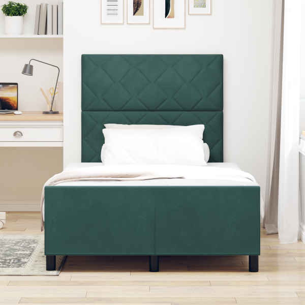 Estructura de cama terciopelo verde oscuro 120x190 cm M 5