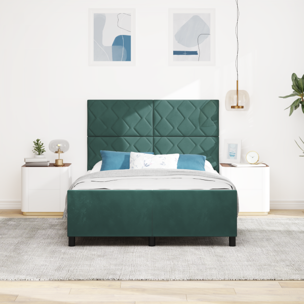 Estructura de cama terciopelo verde oscuro 140x190 cm M 5