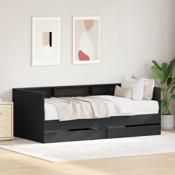 Cama de día con cajones gris concreto 90x200 cm madera de ingeniería D
