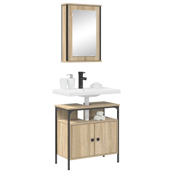 Juego de Gabinetes de Baño de 2 Piezas de Madera de Roble Claro M 3