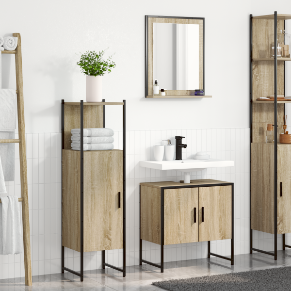 Set de Muebles de Baño de 3 Piezas  Roble Sonoma Madera Elaborada D