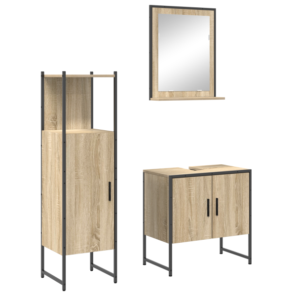 Set de Muebles de Baño de 3 Piezas  Roble Sonoma Madera Elaborada M 2