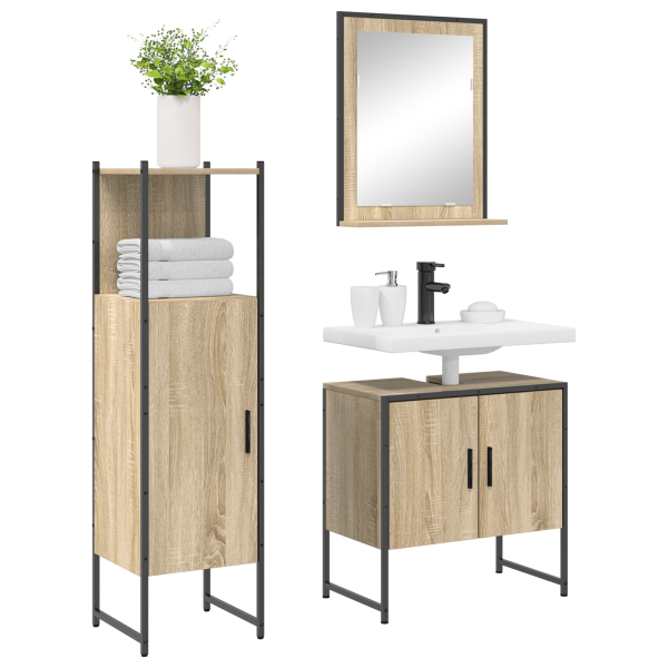 Set de Muebles de Baño de 3 Piezas  Roble Sonoma Madera Elaborada M 3