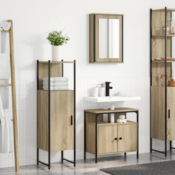 Conjunto de Muebles de Baño de 3 Piezas Roble Sonoma Madera Elaborada D