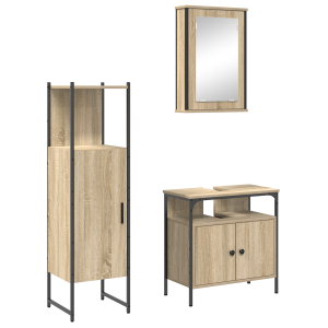 Conjunto de Muebles de Baño de 3 Piezas Roble Sonoma Madera Elaborada H