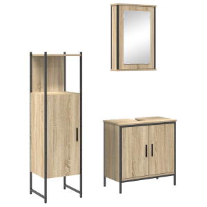 Conjunto de Muebles de Baño de 3 Piezas Roble de Madera Ingenierada H