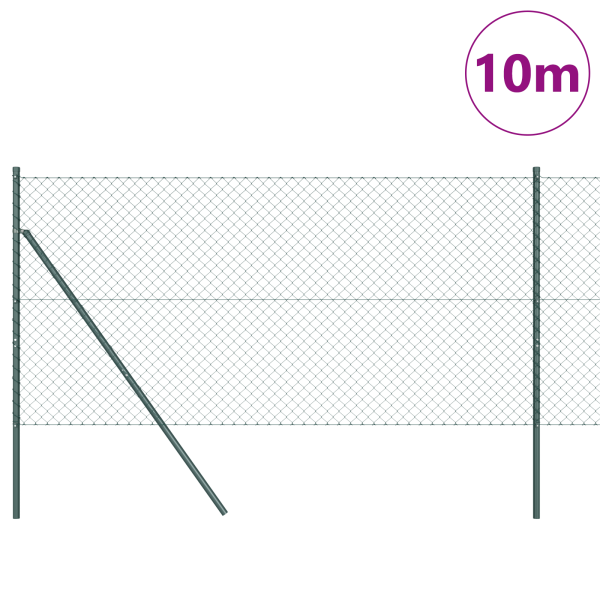 Cerca de eslabones de cadena con 7 postes 1.4x10 m de acero galvanizado verde M 3