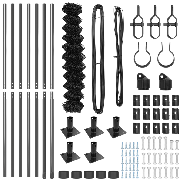 Cerca de eslabones de cadena con 7 postes flangados 1x10 m acero galvanizado M 5