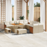 Conjunto de Sofá de Jardín de 13 Piezas con Cojines Beige Poliratán Acacia 6