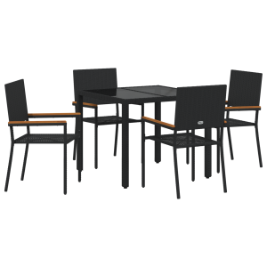 Juego de Comedor de Jardín  de 5 piezas Negro Poliratán H