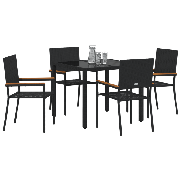 Conjunto de Jantar de Jardim  de 5 Peças Preto Rattan Polimérico M 3