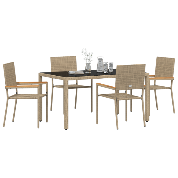 Juego de Comedor de Jardín de 5 Piezas Beige Ratán Poli M 3