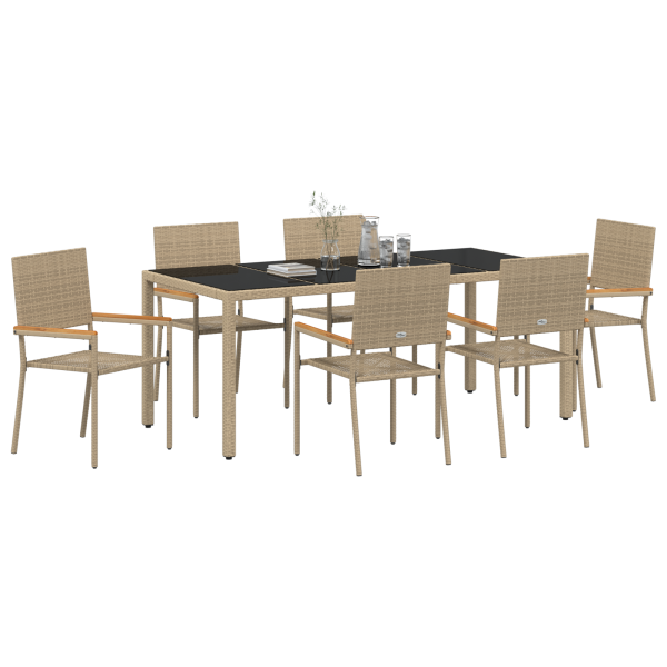 Juego de Comedor de Jardín de 7 Piezas Beige Ratán Sintético M 3