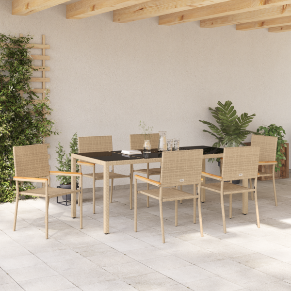 Juego de Comedor de Jardín de 7 Piezas Beige Ratán Sintético M 4