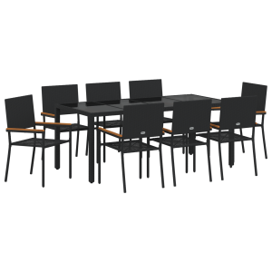Conjunto de Jantar de Jardim de 9 Peças  Preto Rattan Polimérico H