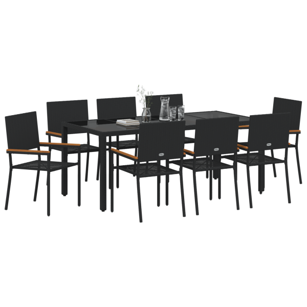Juego de Comedor de Jardín  de 9 Piezas Negro Poliratán M 3