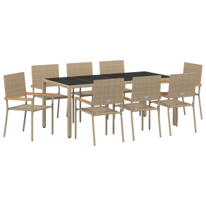 Conjunto de comedor de jardín de 9 piezas beige ratán poliéster H