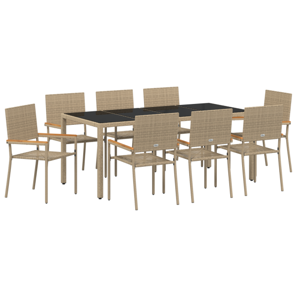 Conjunto de comedor de jardín de 9 piezas beige ratán poliéster M 2